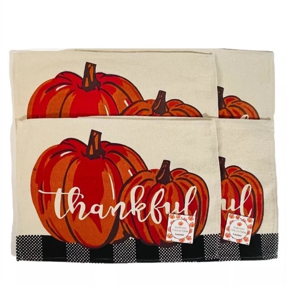 Harvest Collection 100% Cotton Fabric Placemats Thankful Pumpkin Set of 4 NWT - Picture 3 of 5